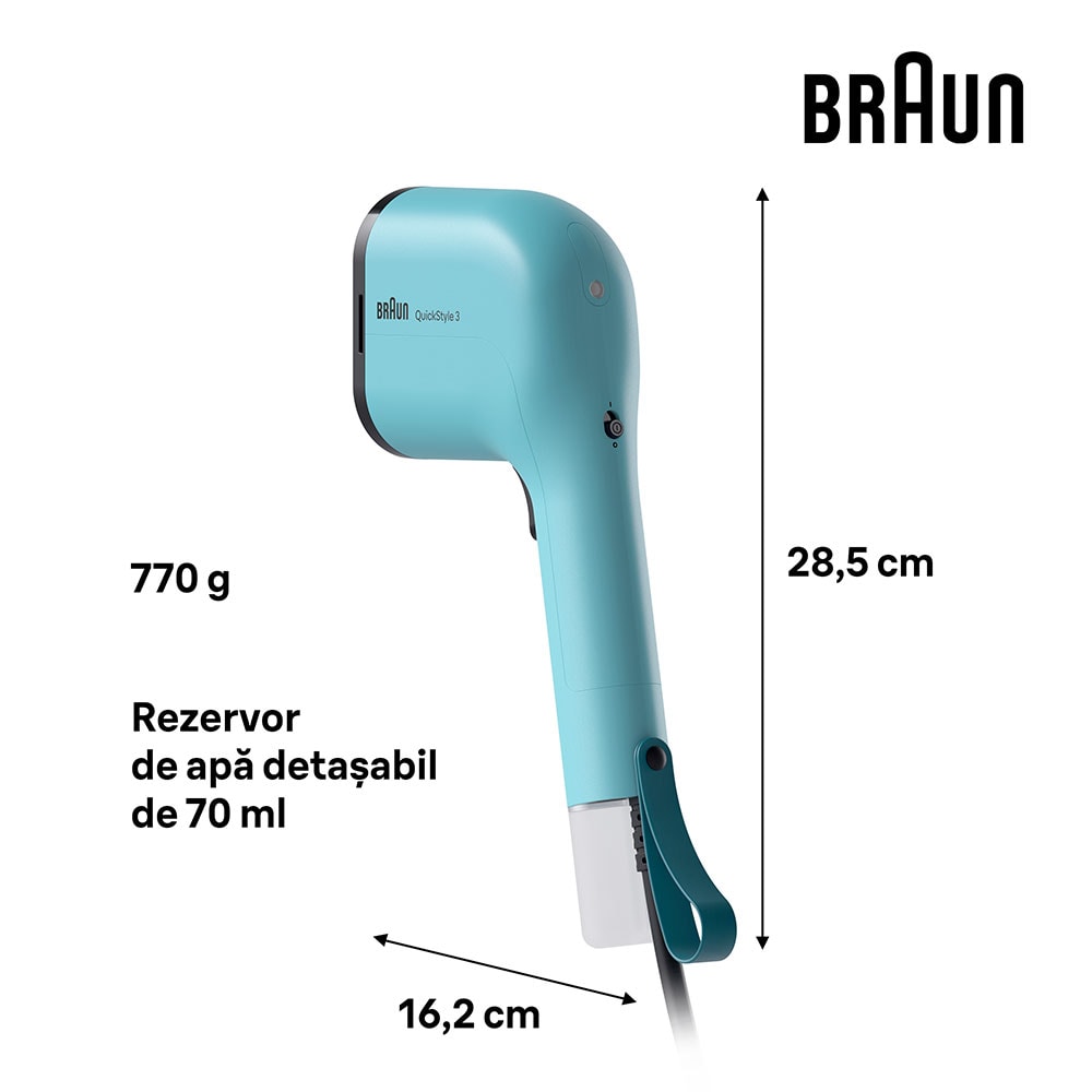 Aparat de calcat vertical BRAUN QuickStyle 3 GS3013GR, 1100W, 20g/min, 70ml, verde
