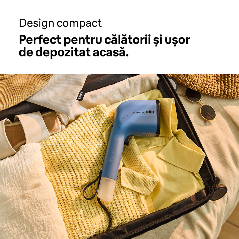 Aparat de calcat vertical BRAUN QuickStyle 3 Pro GS3024BL, 1100W, 22g/min, 120ml, albastru
