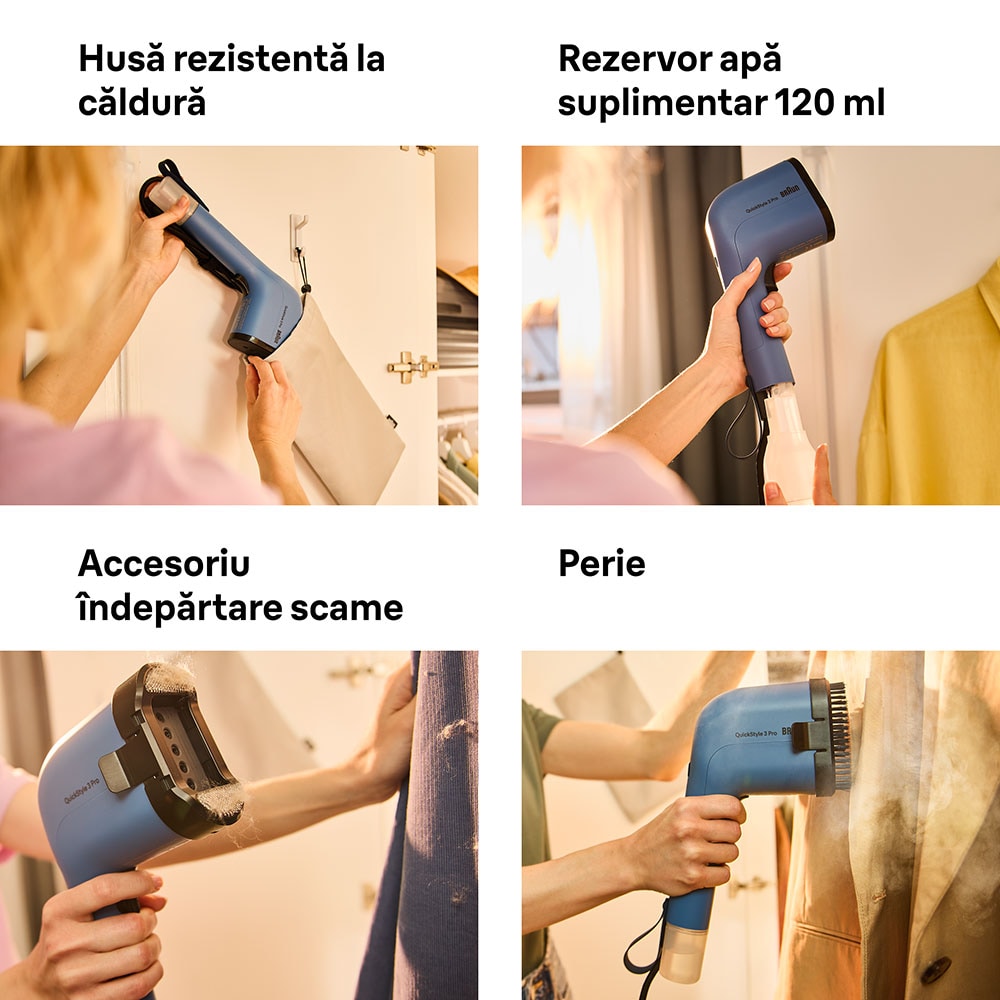 Aparat de calcat vertical BRAUN QuickStyle 3 Pro GS3024BL, 1100W, 22g/min, 120ml, albastru