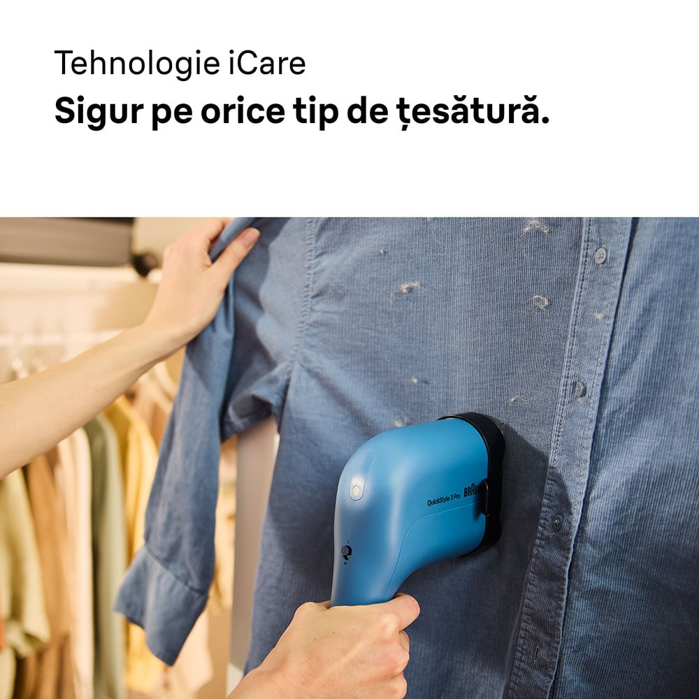 Aparat de calcat vertical BRAUN QuickStyle 3 Pro GS3024BL, 1100W, 22g/min, 120ml, albastru