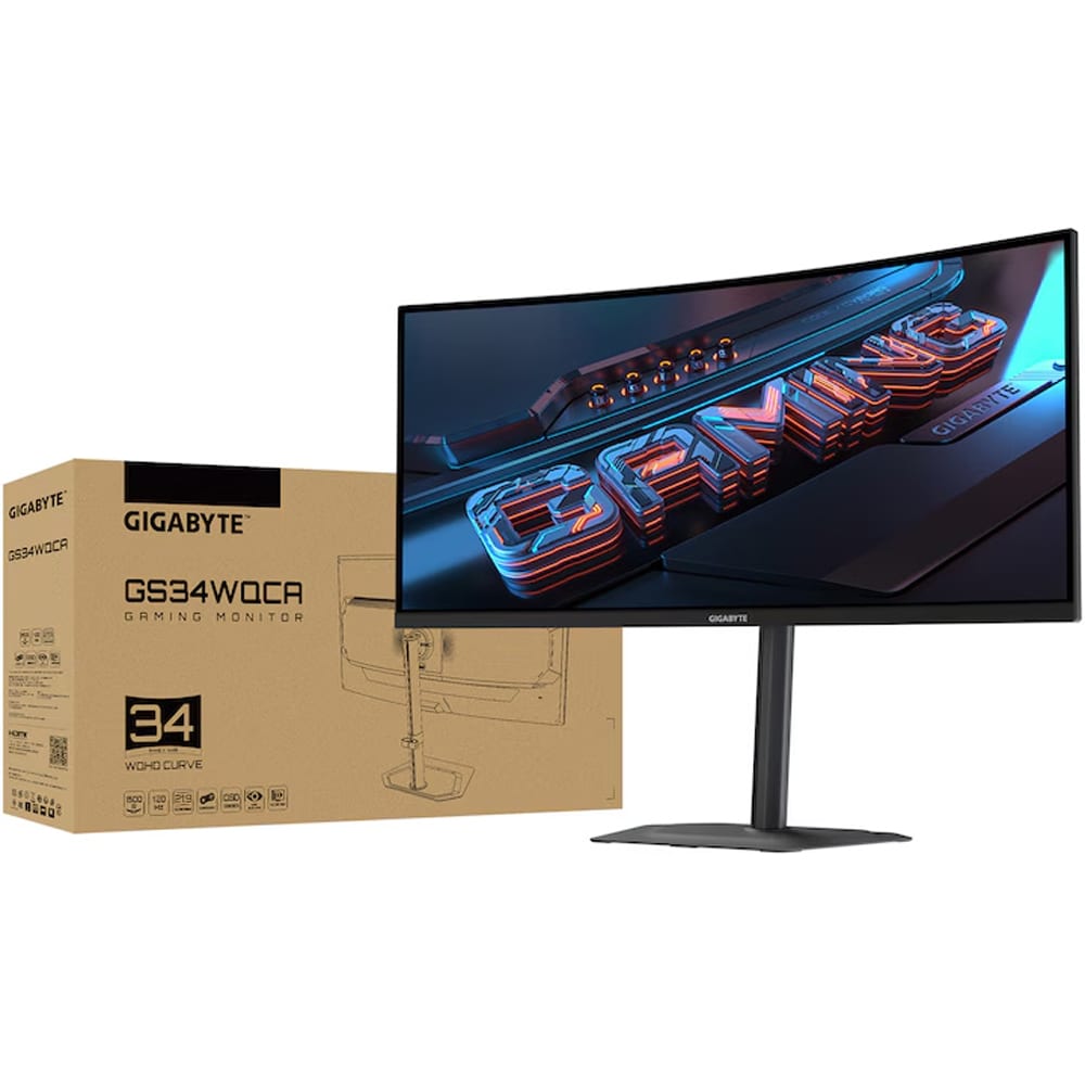 Monitor Gaming curbat LED VA GIGABYTE GS34WQCA, 34", WQHD, 120Hz, Adaptive Sync, HDR10, negru