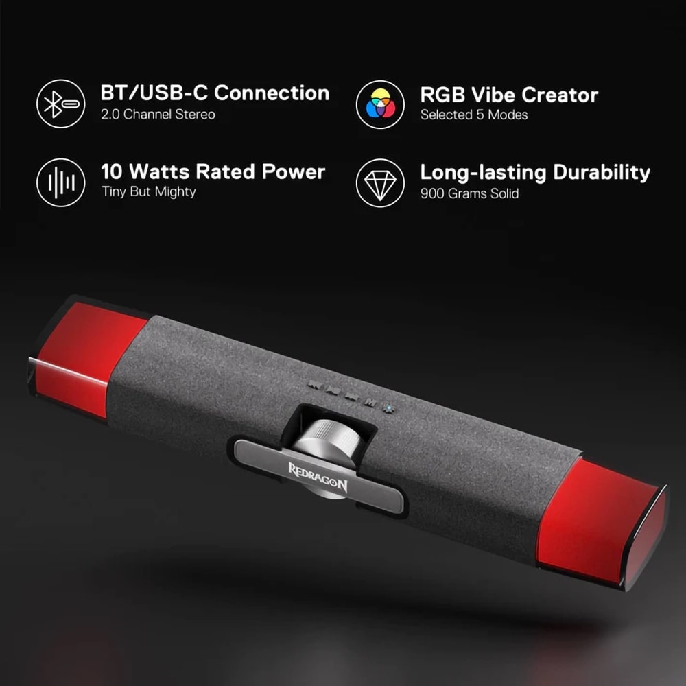 Soundbar PC REDRAGON Dora GS512, 2.0, 10W, Bluetooth, negru