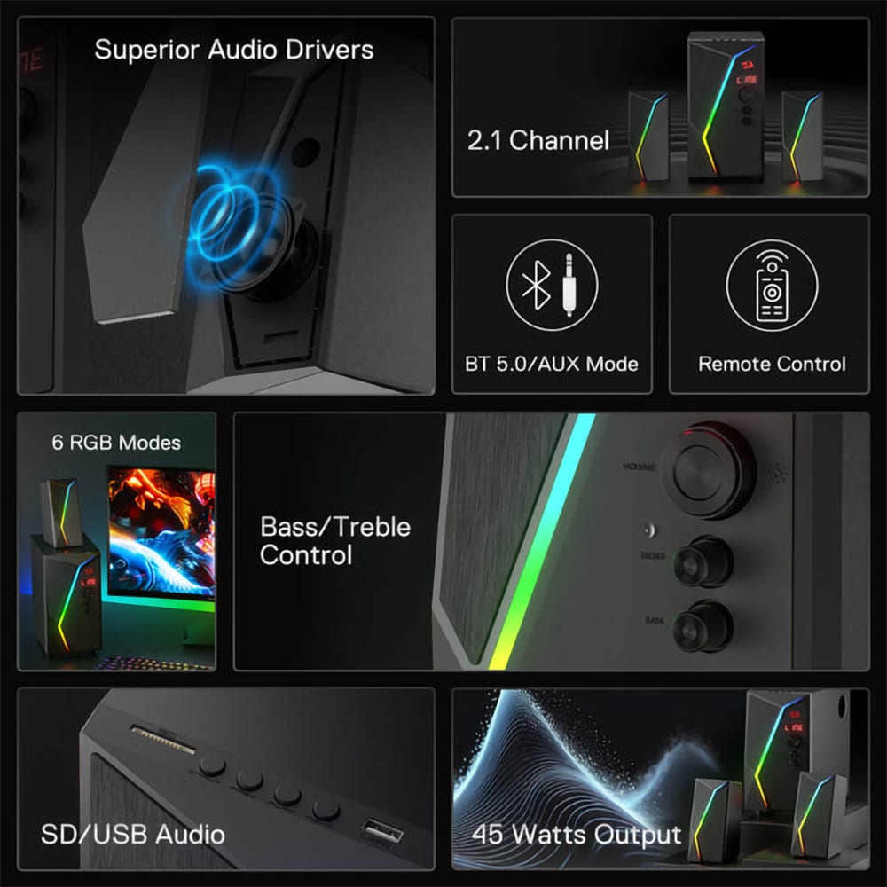 Boxe REDRAGON Anvil GS520 Pro, 2.1, 25W, Bluetooth, negru