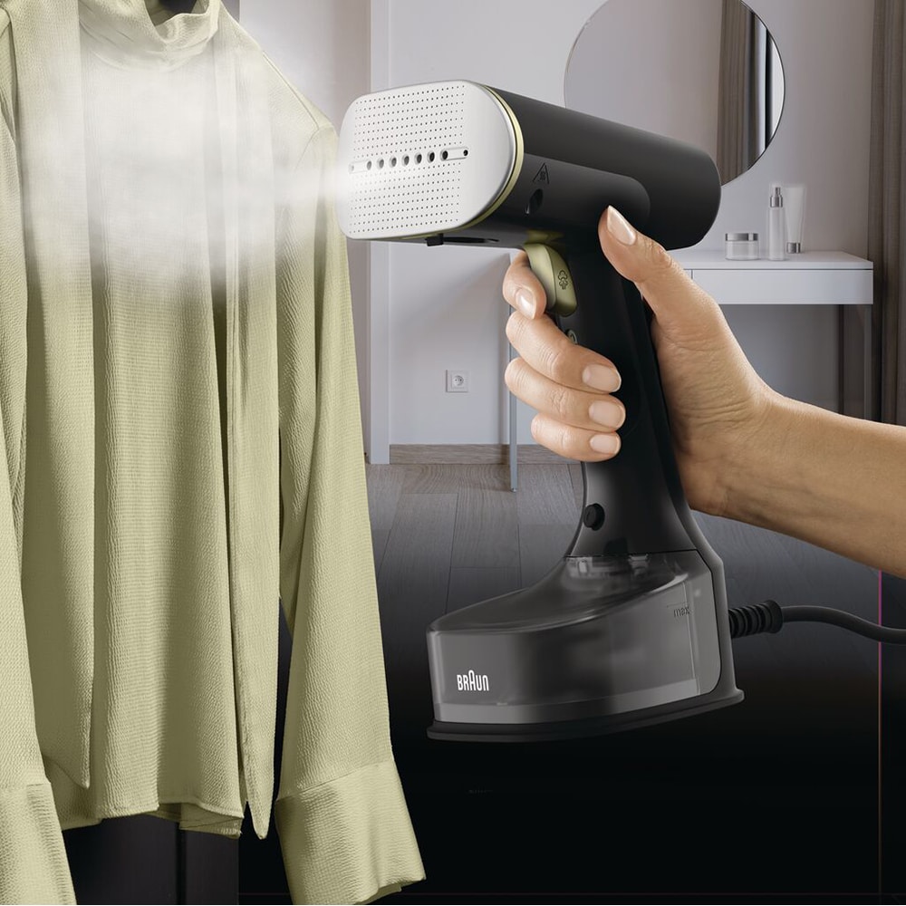 Aparat de calcat vertical cu abur BRAUN GS7088CP, 1600W, 25g/min, 250ml, talpa Dual FreeGlide 3D, negru