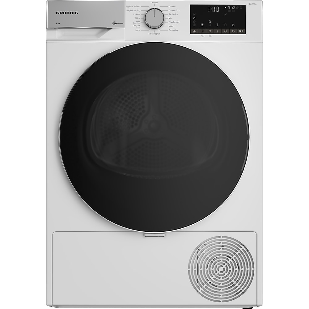 Uscator de rufe GRUNDIG GT55923 EU, Pompa de caldura, 9 kg, 15 programe, Clasa C, alb