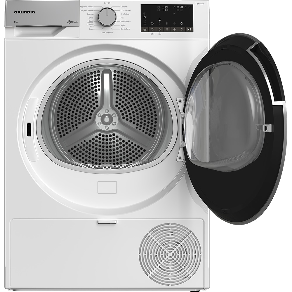 Uscator de rufe GRUNDIG GT55923 EU, Pompa de caldura, 9 kg, 15 programe, Clasa C, alb
