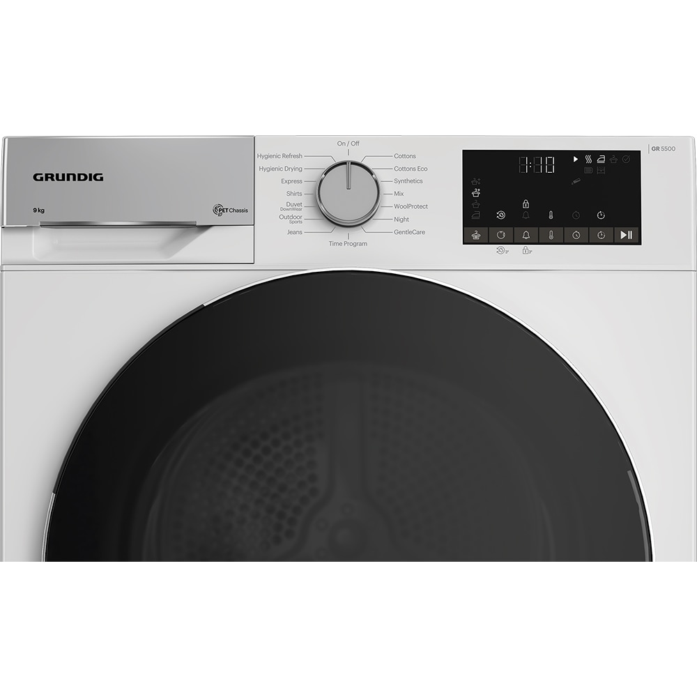 Uscator de rufe GRUNDIG GT55923 EU, Pompa de caldura, 9 kg, 15 programe, Clasa C, alb