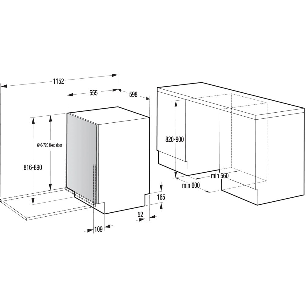 Masina de spalat vase incorporabila GORENJE GV16D5, 16 seturi, 6 programe, 60 cm, Clasa D, panou comanda negru