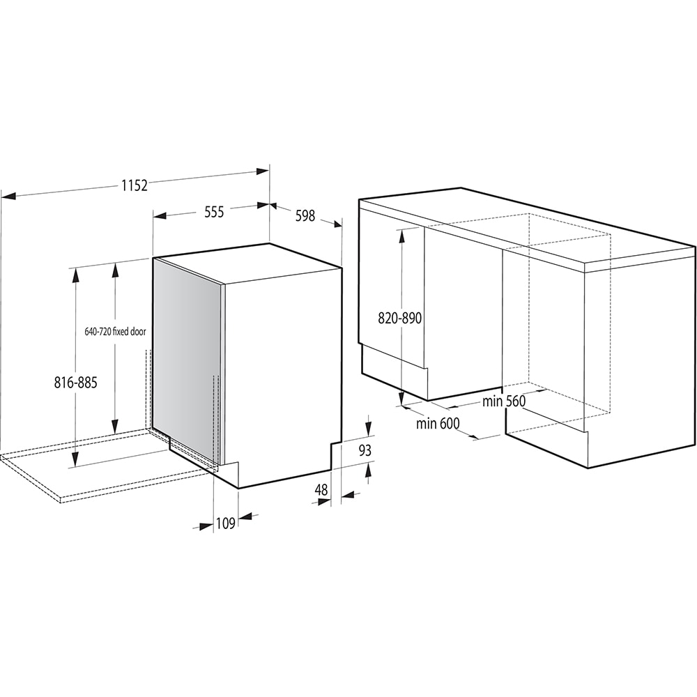 Masina de spalat vase incorporabila GORENJE GV643D90, 16 seturi, 6 programe, 60 cm, Clasa D, panou comanda negru