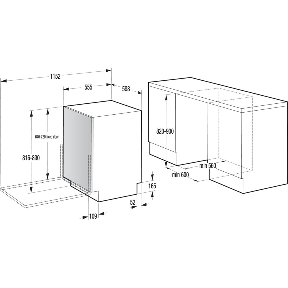 Masina de spalat vase incorporabila GORENJE GV673B65, 16 seturi, 7 programe, 60 cm, Clasa B, panou comanda negru