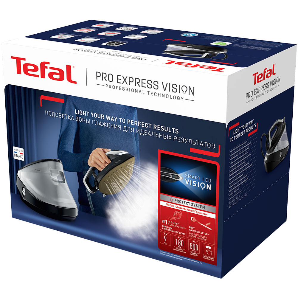 Statie de calcat TEFAL Pro Express Vision GV9823E1, 3000W, 800g/min, 1.2l, talpa Durilium AirGlide AutoClean, negru-maro