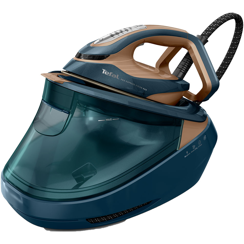 Statie de calcat TEFAL Pro Express Vision Max GV9920E0, 3000W, 800g/min, 1.2l, talpa Durilium AirGlide AutoClean, verde-bronz