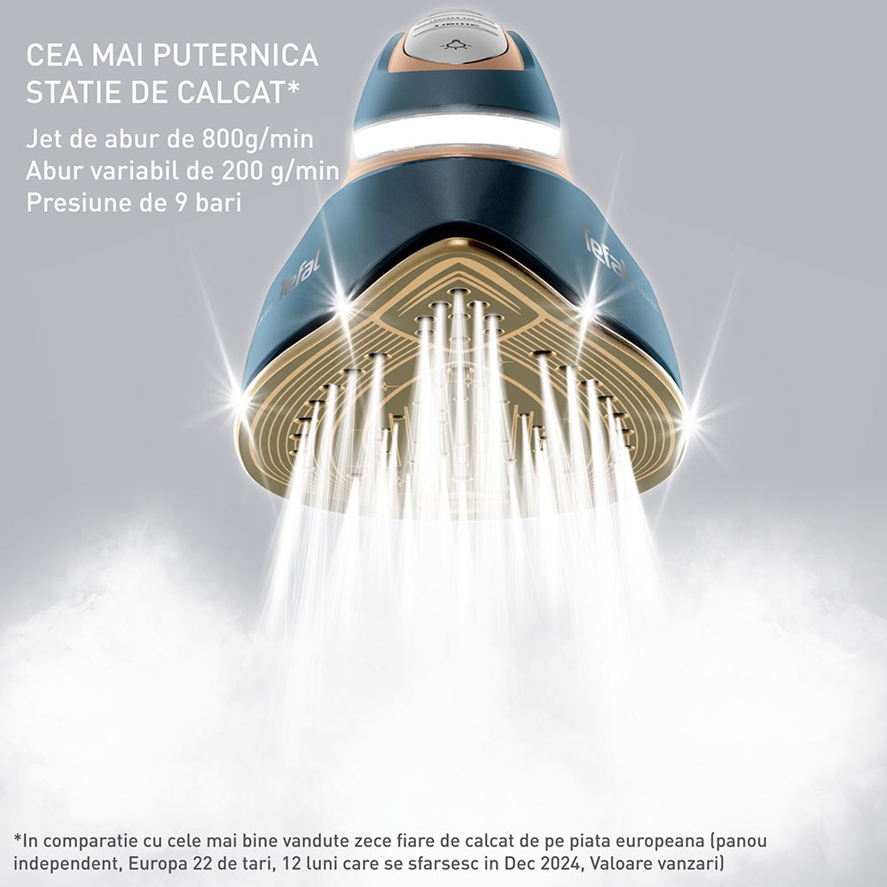 Statie de calcat TEFAL Pro Express Vision Max GV9920E0, 3000W, 800g/min, 1.2l, talpa Durilium AirGlide AutoClean, verde-bronz