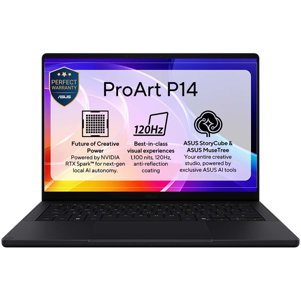 Laptop ASUS ProArt P14 OLED H7407BA-SM038X, NVIDIA RTX Spark N1X pana la 4GHz, 14" 3K Touch, 64GB, SSD 1TB, NVIDIA Blackwell, Windows 11 Pro, Nano Black