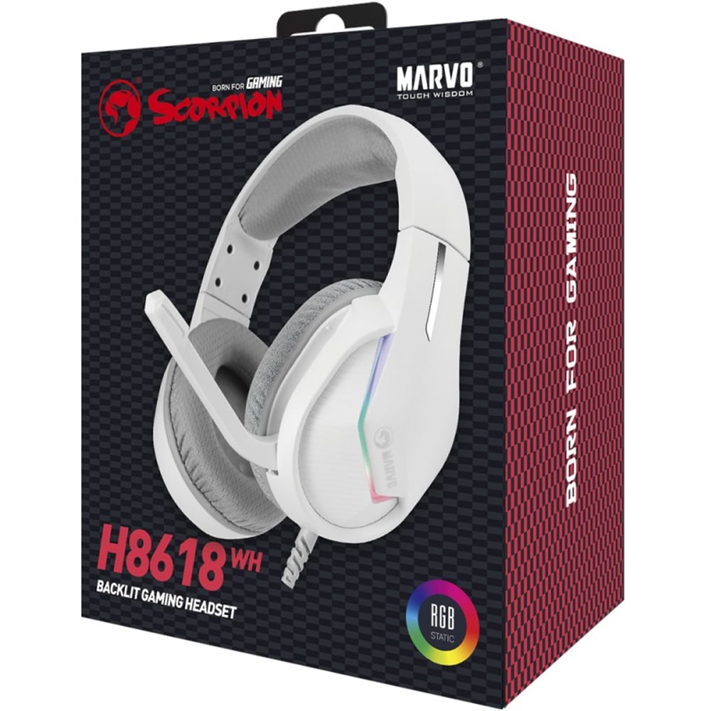 Casti Gaming MARVO H8618 White, stereo, USB, alb