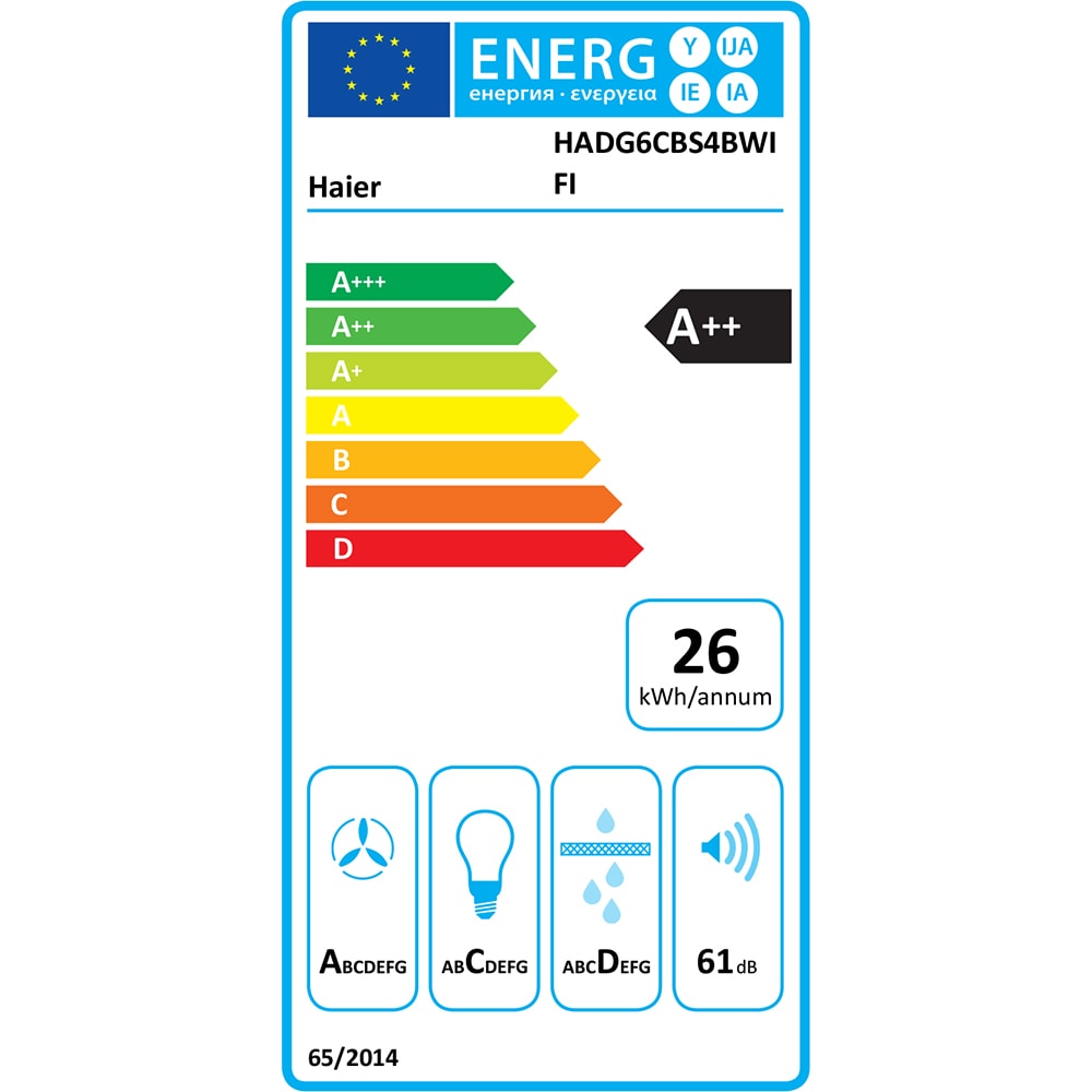 Hota decorativa HAIER HADG6CBS4BWIFI, 1 motor, 624 m3/h, L 60 cm, negru