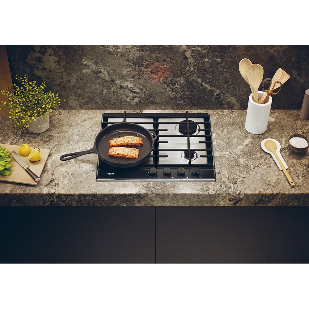 Plita incorporabila HAIER HAHG6BF4TX, Gaz, 4 arzatoare, Wok, inox-negru