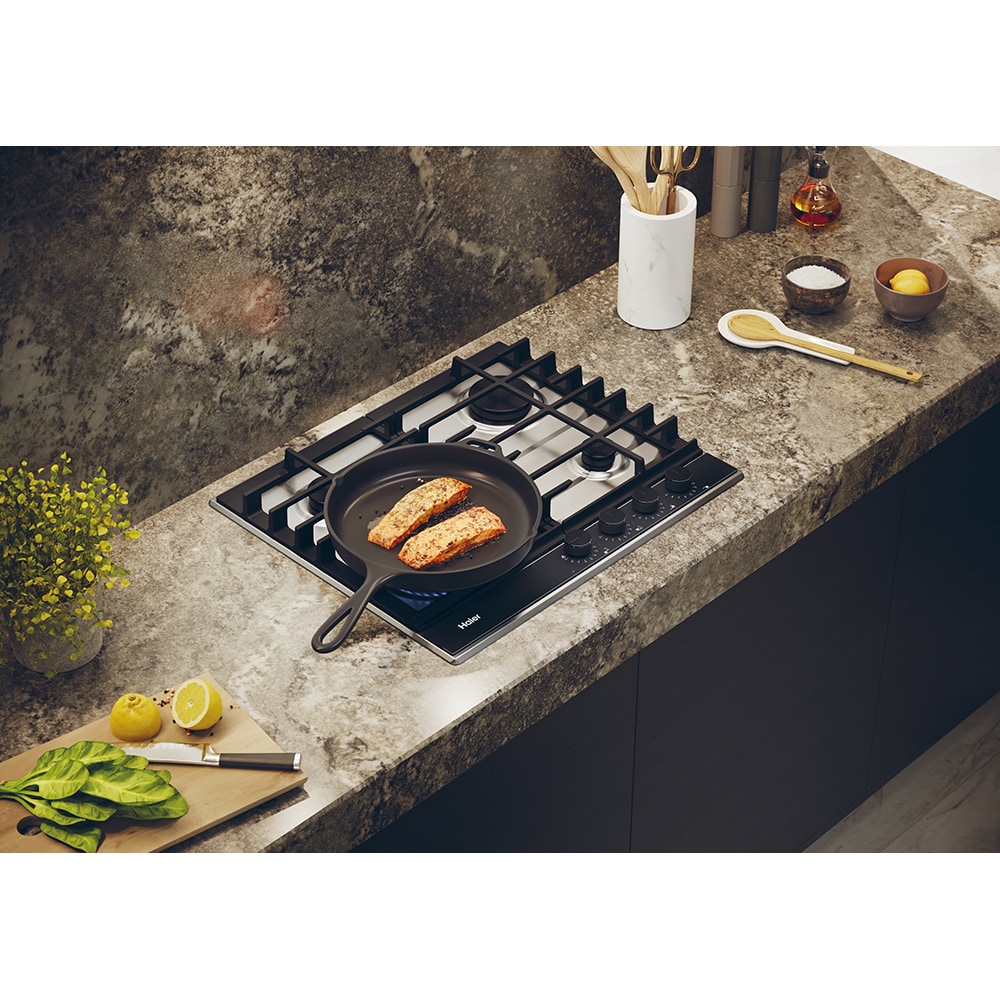 Plita incorporabila HAIER HAHG6BF4TX, Gaz, 4 arzatoare, Wok, inox-negru