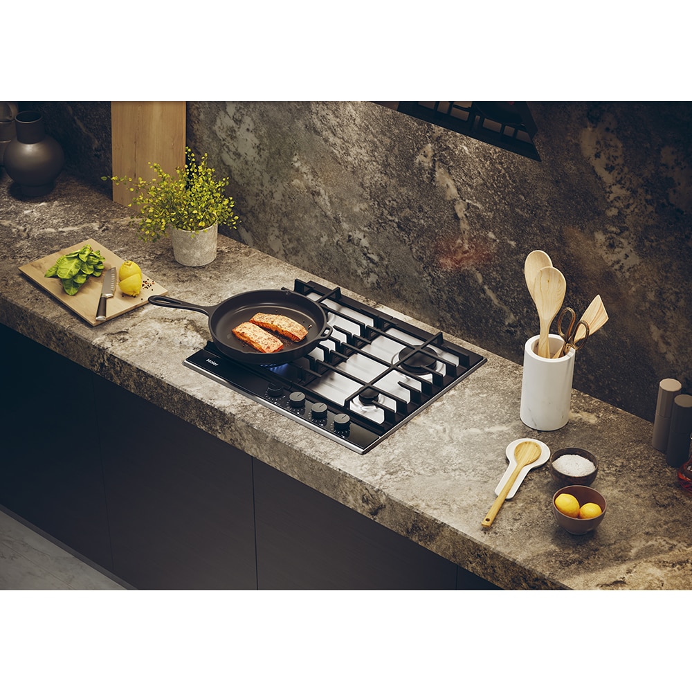 Plita incorporabila HAIER HAHG6BF4TX, Gaz, 4 arzatoare, Wok, inox-negru