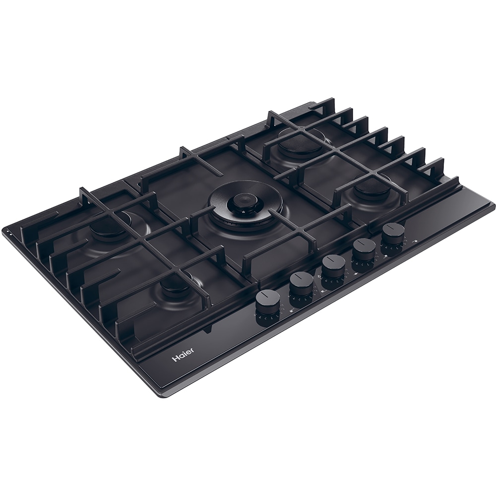 Plita incorporabila HAIER HAHG7W5TEB, Gaz, 5 arzatoare, Wok, negru