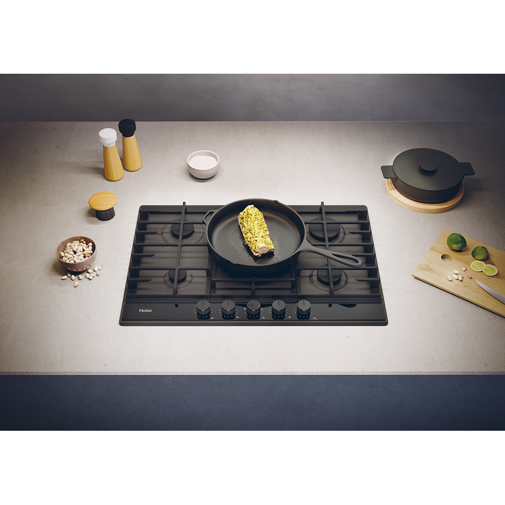 Plita incorporabila HAIER HAHG7W5TEB, Gaz, 5 arzatoare, Wok, negru