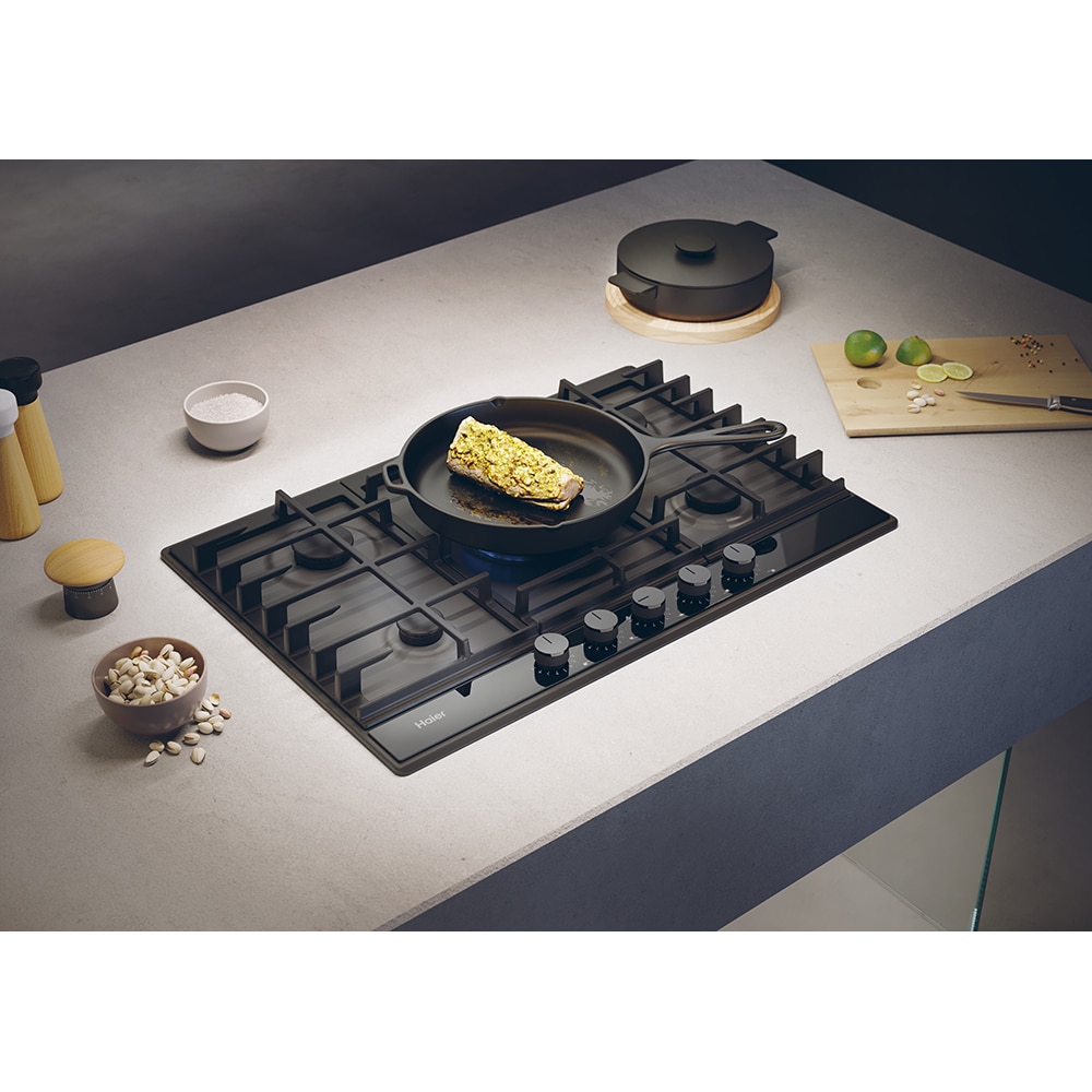 Plita incorporabila HAIER HAHG7W5TEB, Gaz, 5 arzatoare, Wok, negru