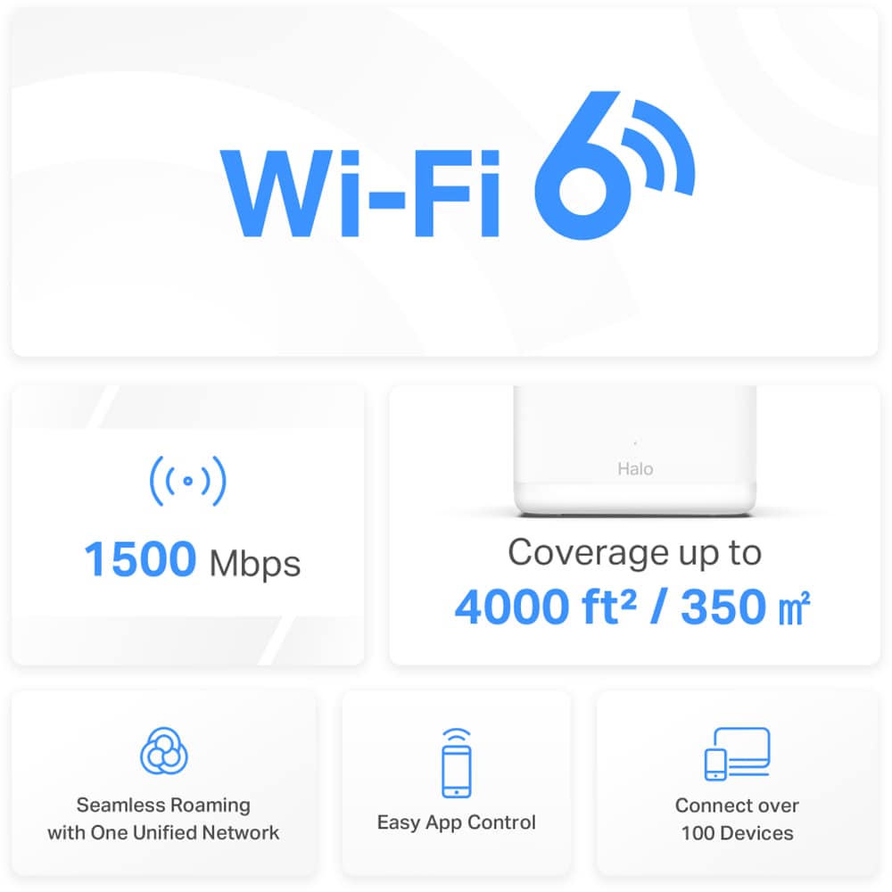Sistem Wi-Fi Mesh MERCUSYS Halo H1500, Wi-Fi 6, Dual-Band 300 + 1201 Mbps, 3 buc, alb