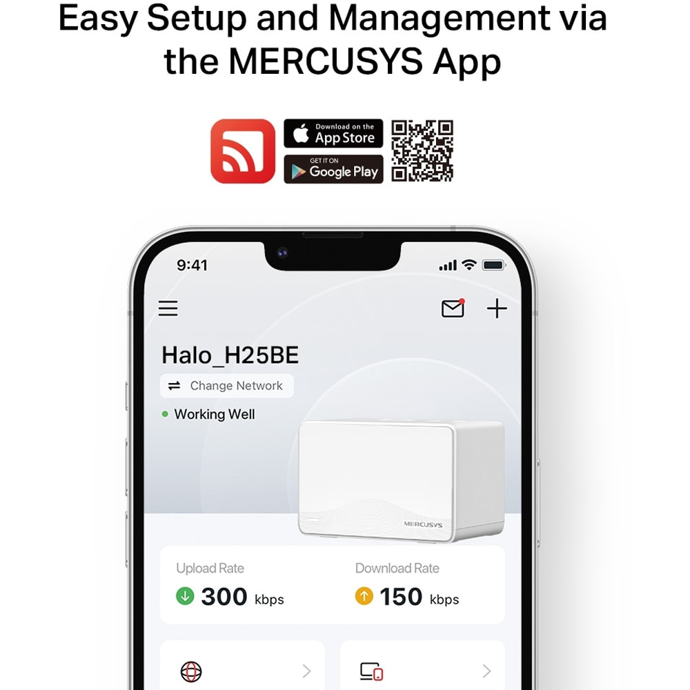 Sistem Wireless Mesh MERCUSYS Halo H25BE BE3600, Wi-Fi 7, Dual Band 688 + 2880 Mbps, 2 buc, alb