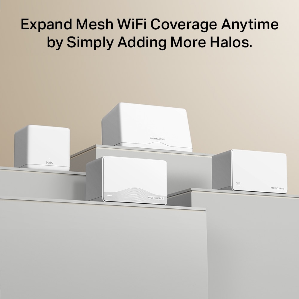Sistem Wireless Mesh MERCUSYS Halo H25BE BE3600, Wi-Fi 7, Dual Band 688 + 2880 Mbps, 2 buc, alb