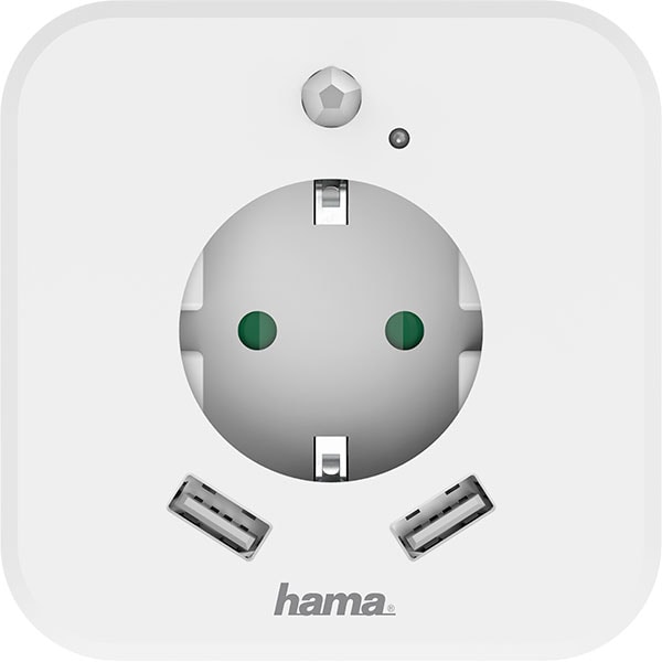 Adaptor priza HAMA 133752, 1 priza, 2 x USB, Senzor miscare, alb