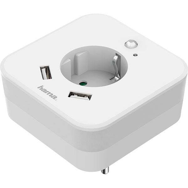Adaptor priza HAMA 133752, 1 priza, 2 x USB, Senzor miscare, alb