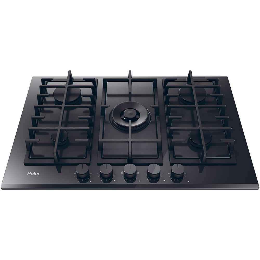 Plita incorporabila HAIER HAVG75TBBP, Gaz, 5 arzatoare, Wok, negru