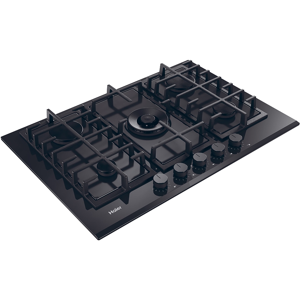 Plita incorporabila HAIER HAVG75TBBP, Gaz, 5 arzatoare, Wok, negru