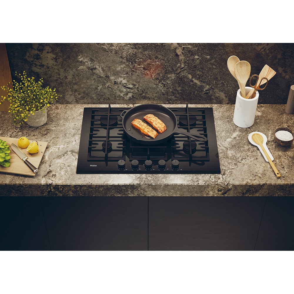 Plita incorporabila HAIER HAVG75TBBP, Gaz, 5 arzatoare, Wok, negru