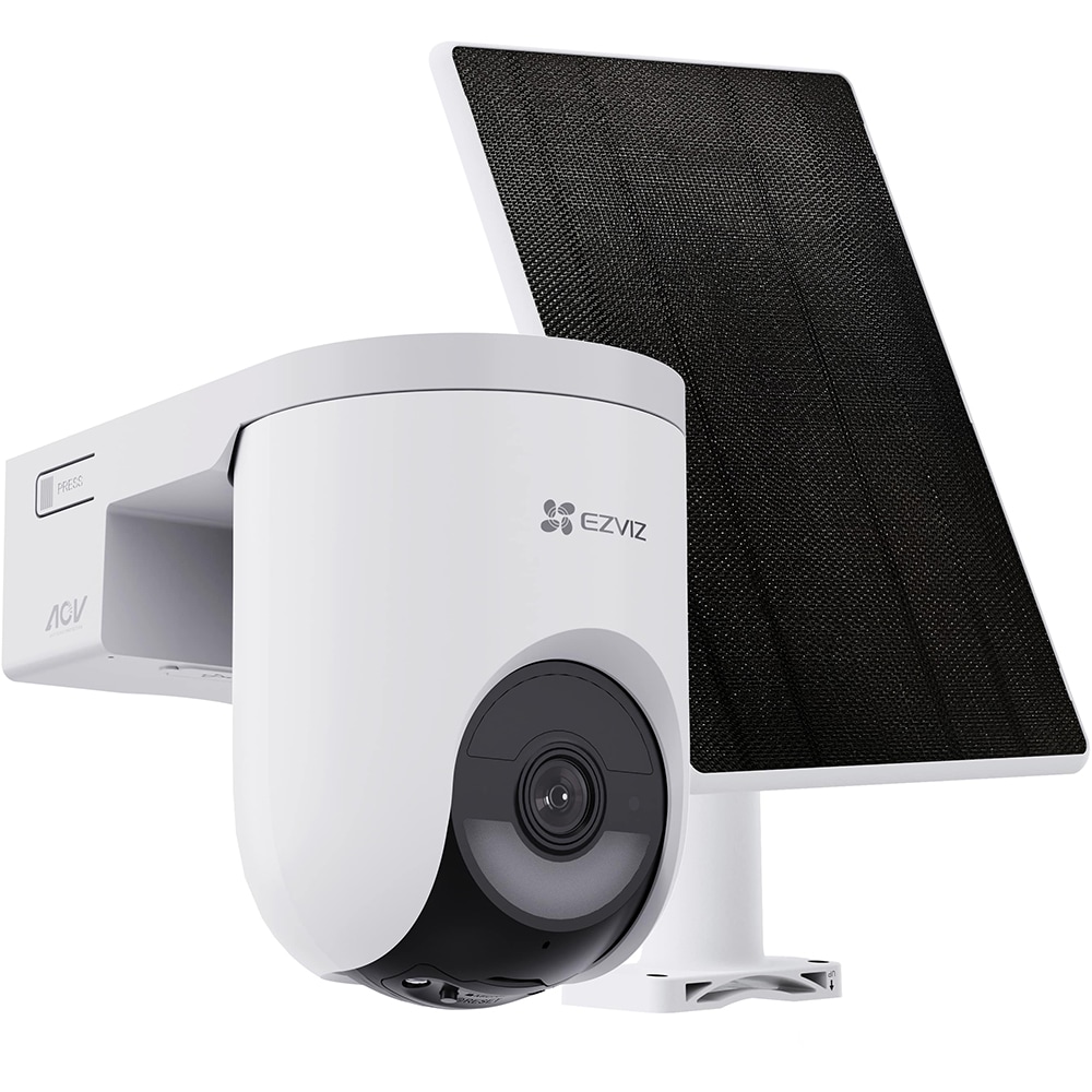 Kit Camera IP Wireless EZVIZ HB8 Lite, 2K+, IR 15m, Motion Detection, panou solar Type-C, baterie 5200mAh, alb