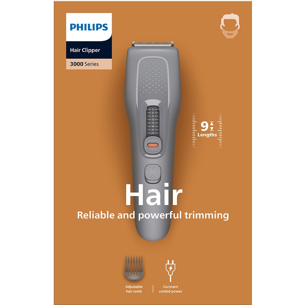 Aparat de tuns PHILIPS HC3722/15, retea, 3-24 mm, gri