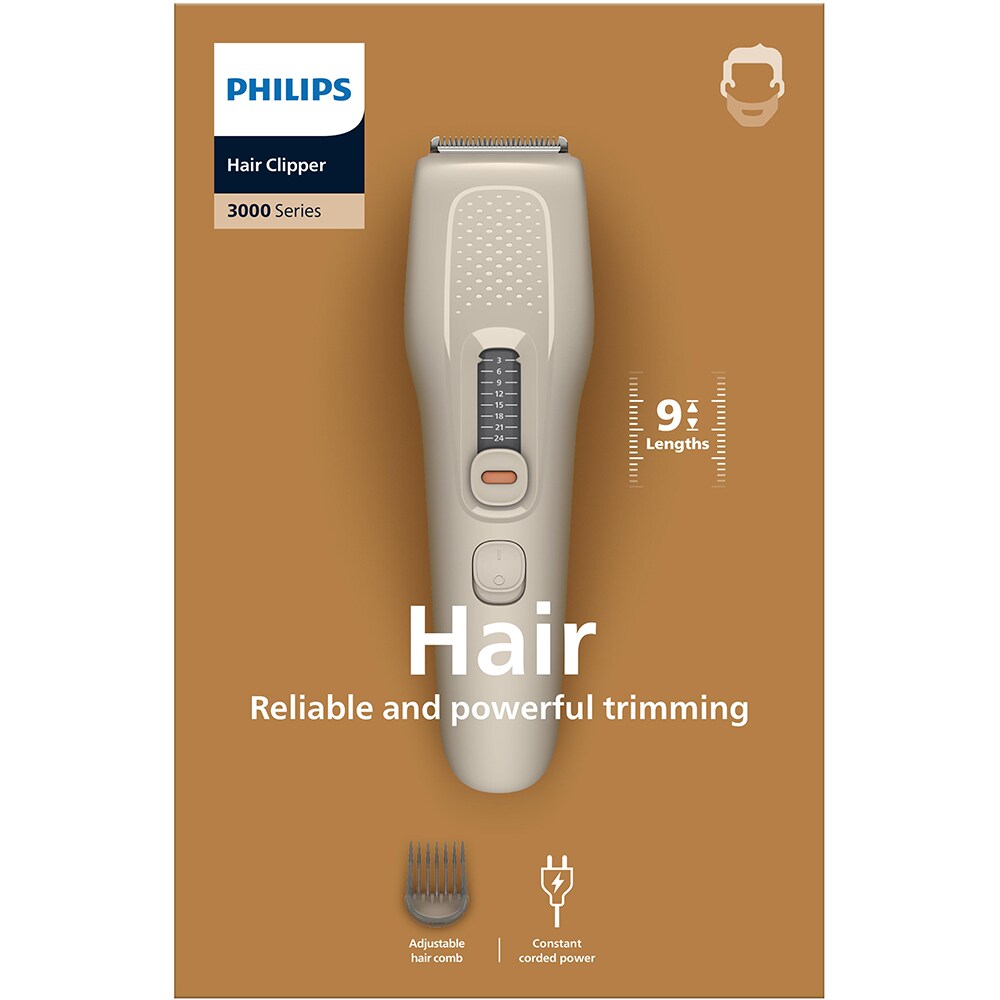 Aparat de tuns PHILIPS HC3734/15, retea, 9 trepte, 1 accesoriu, maro