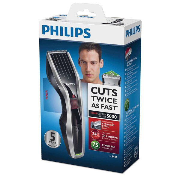 Aparat de tuns PHILIPS Hairclipper HC5440/15, acumulator, 75 min autonomie, 24 trepte, negru-argintiu