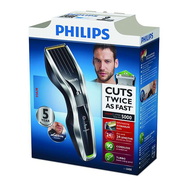 Aparat de tuns PHILIPS Hairclipper HC5450/80, acumulator, 90 min autonomie, 24 trepte, negru-argintiu