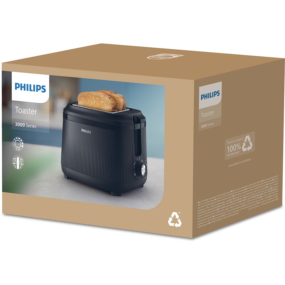 Prajitor de paine PHILIPS Seria 3000 HD2511/90, 2 felii, 830W, negru