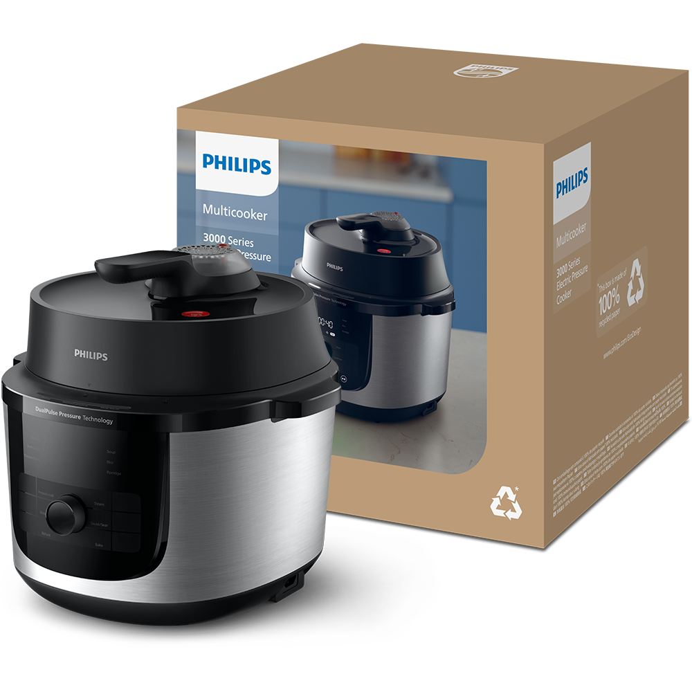 Multicooker PHILIPS Seria 3000 HD2616/70, 6l, 1000W, 13 programe, argintiu-negru