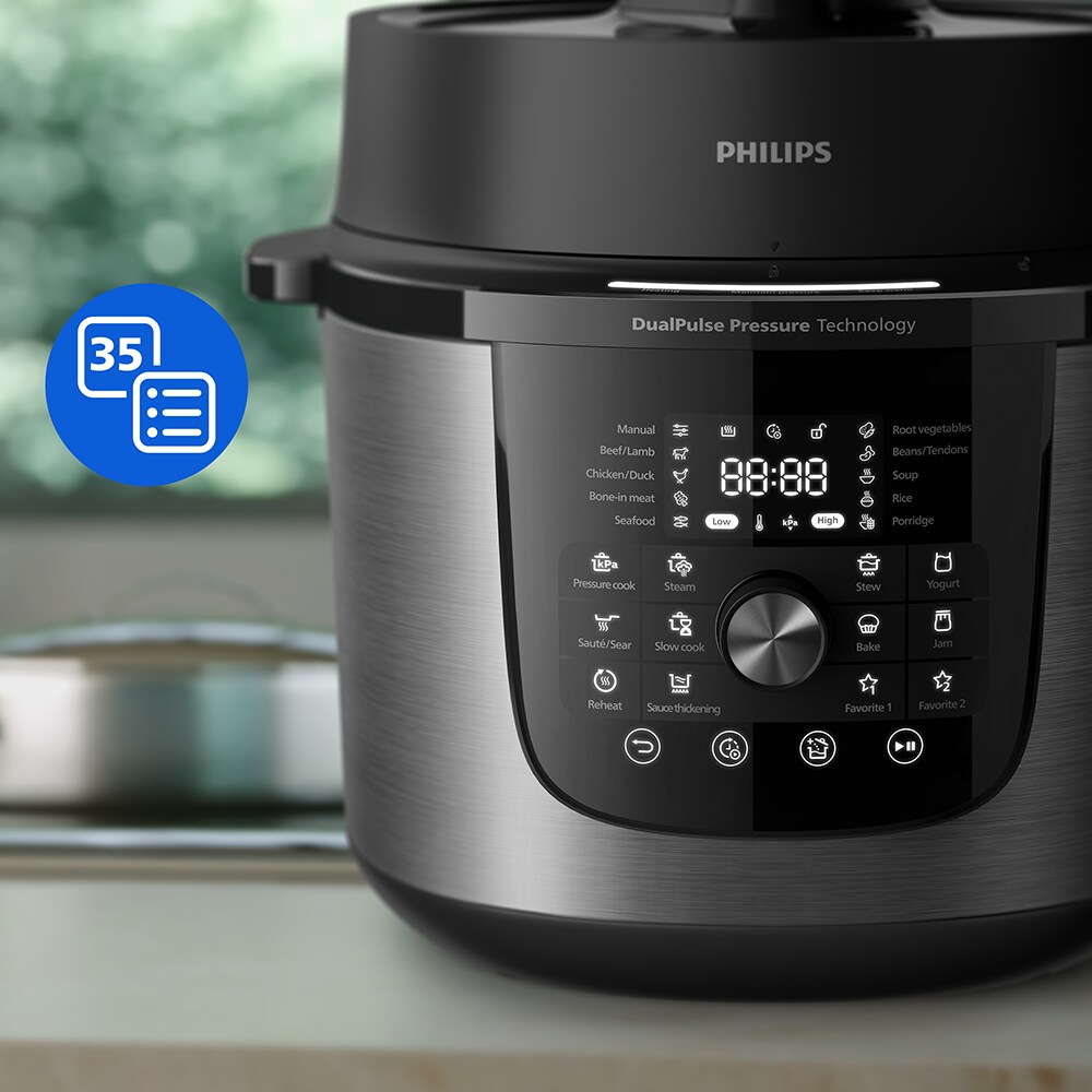 Multicooker PHILIPS Seria 3000 HD2823/80, 8l, 1300W, 35 programe, argintiu-negru