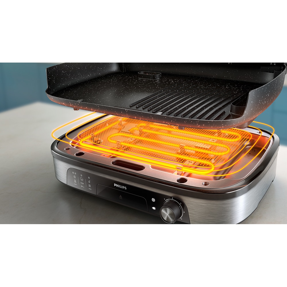 Gratar electric PHILIPS HD6212/90, 2400W, argintiu-negru