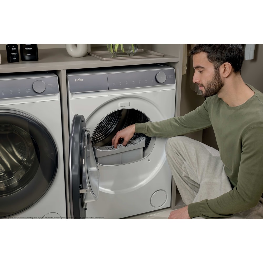 Uscator de rufe HAIER HD80-C367U1-S, Pompa de caldura, 8 kg, 14 programe, Clasa C, Wi-Fi, alb