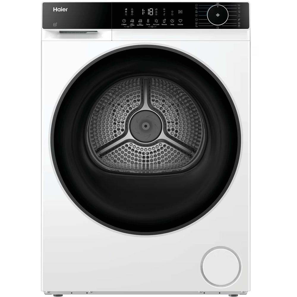 Uscator de rufe HAIER HD80-D357TU1-S, Pompa de caldura, 8 kg, 16 programe, Clasa D, Wi-Fi, alb