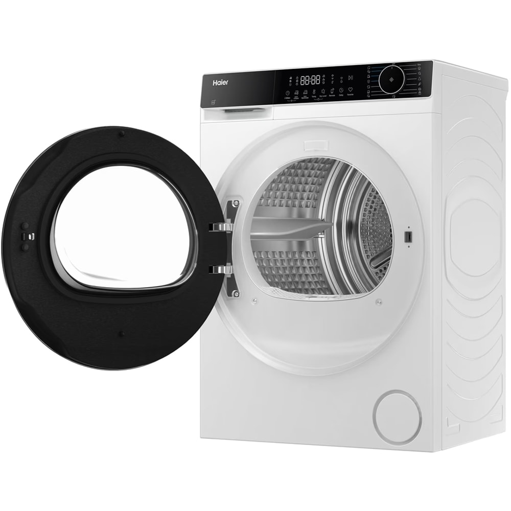 Uscator de rufe HAIER HD80-D357TU1-S, Pompa de caldura, 8 kg, 16 programe, Clasa D, Wi-Fi, alb