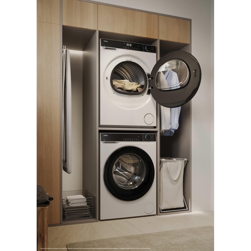Uscator de rufe HAIER HD80-D357TU1-S, Pompa de caldura, 8 kg, 16 programe, Clasa D, Wi-Fi, alb