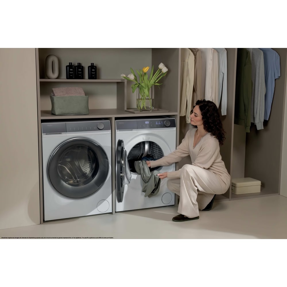 Uscator de rufe HAIER HD90-C367U1-S, Pompa de caldura, 9 kg, 14 programe, Clasa C, Wi-Fi, alb