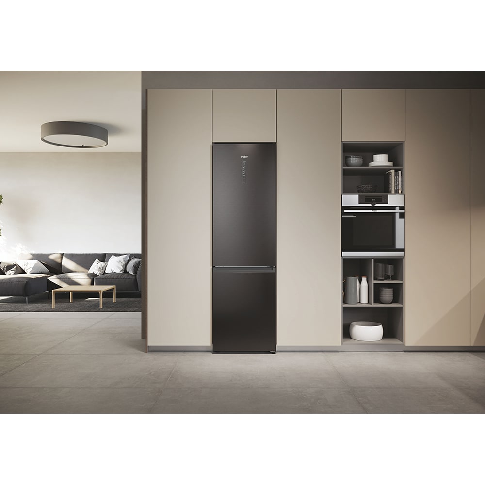 Combina frigorifica HAIER HDW3620DNPD, No Frost, 377 l, H 200 cm, Clasa D, Wi-Fi, dark inox