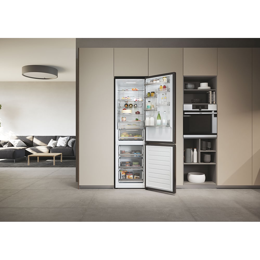 Combina frigorifica HAIER HDW3620DNPD, No Frost, 377 l, H 200 cm, Clasa D, Wi-Fi, dark inox